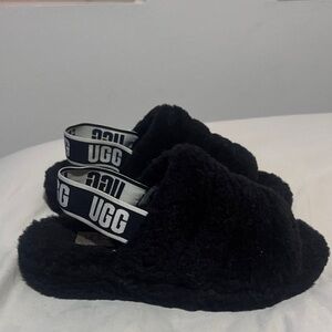 UGG Black Fluffy Slippers